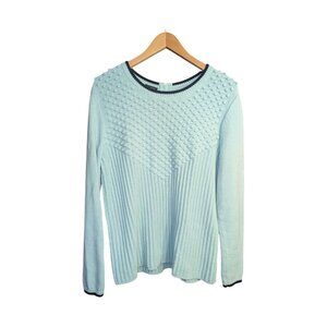 Talbots Sweater Women's Size L Knitted Zippered Back Teal/Turquoise Pullover